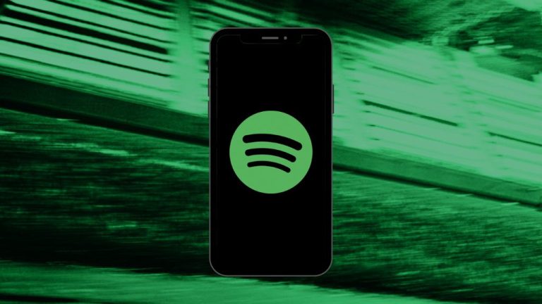Spotify logo on phone with QRONO d2a background